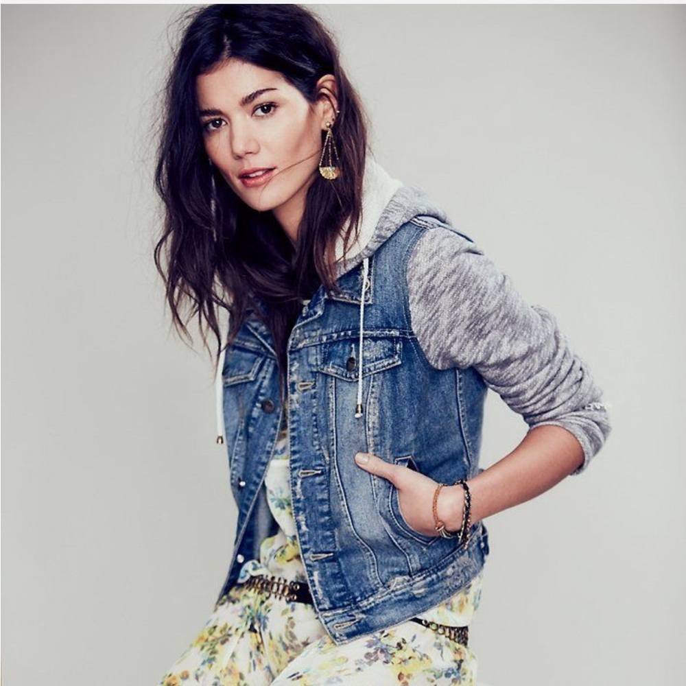 Free People Denim / Knit jacket with hood. Size S
